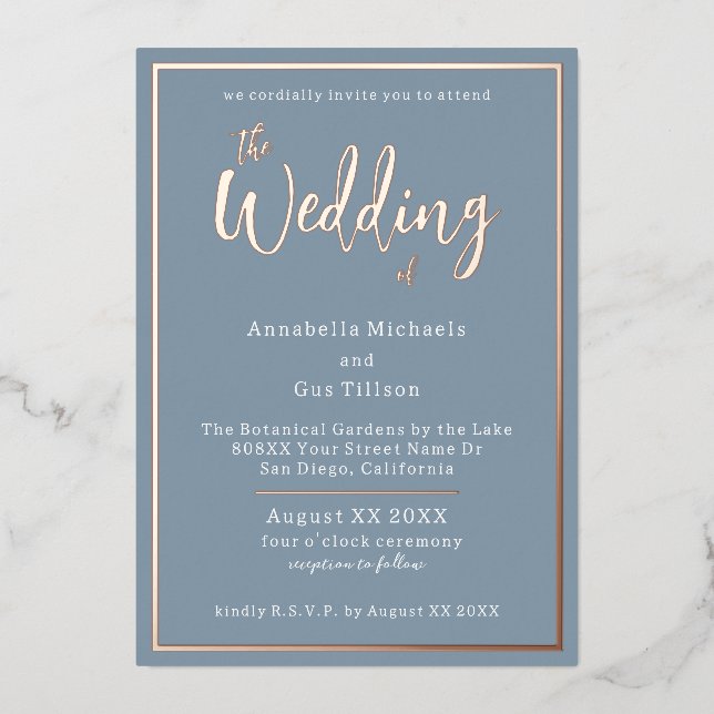 Invitation En Aluminium Rose Gold Élégant et Moderne sur Papier Mariage Bl (Recto)