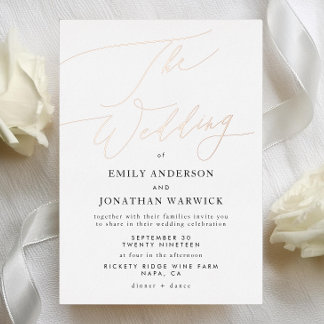 Invitation En Aluminium Rose Gold Élégant Mariage Calligraphie Traditionne