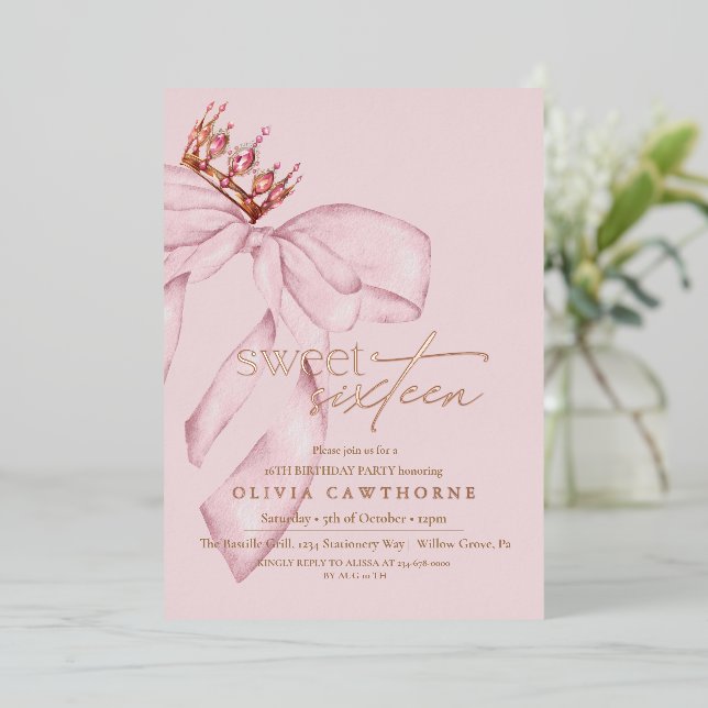 Invitation En Aluminium  Rose Gold Elegant Sweet Sixteen Birthday Party (Debout devant)