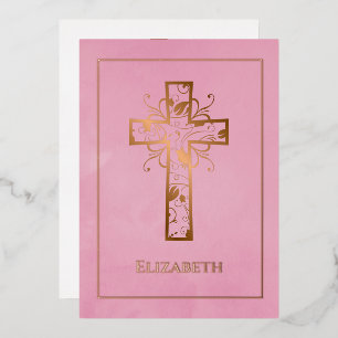 Invitation En Aluminium Rose Gold et Baptême ou Christening Filigree Rose