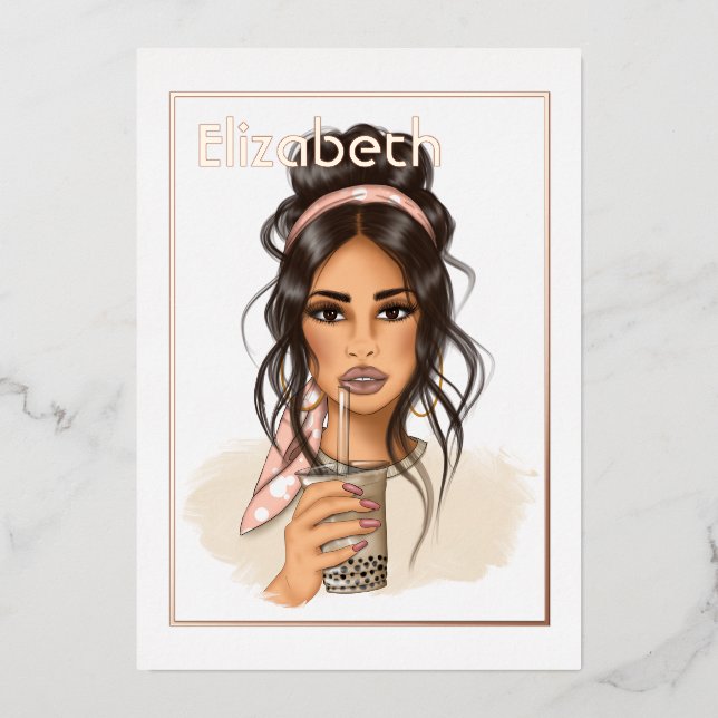 Invitation En Aluminium Rose Gold et Blush Anniversaire Tea Party (Recto)