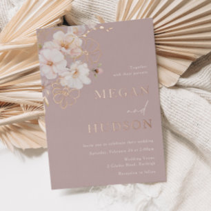 Invitation En Aluminium Rose Gold et fleurs sauvages rose tendre Mariage R