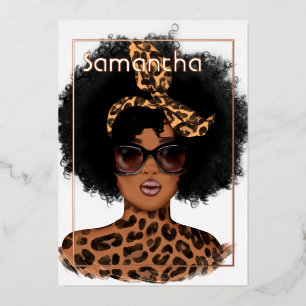 Invitation En Aluminium Rose Gold et Gold Leopard Afro fête d'anniversaire