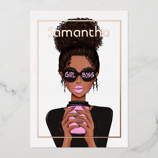 Invitation En Aluminium Rose Gold et rose Afro fête d'anniversaire Foil In (Recto)