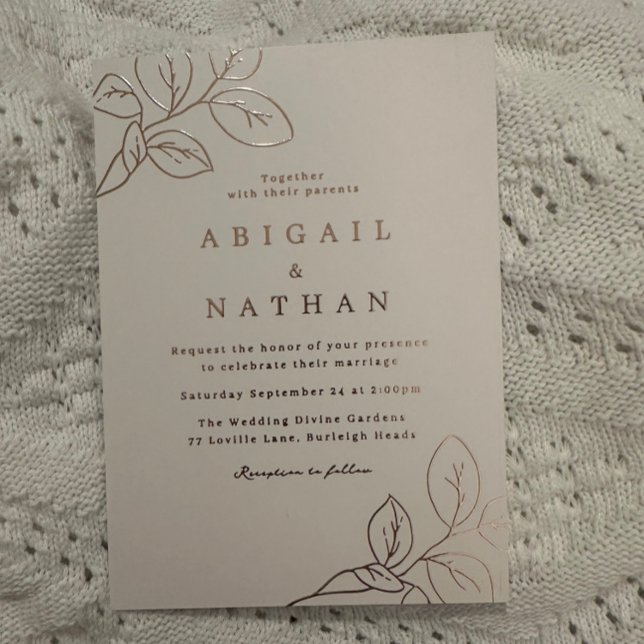 Invitation En Aluminium Rose Gold Feuilles mariage élégant (Créateur téléchargé)