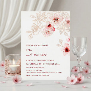 Invitation En Aluminium Rose Gold  Fleur de Cerisier Rose Mariage Décontra