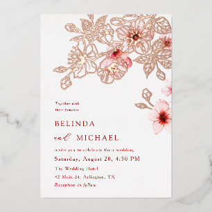 Invitation En Aluminium Rose Gold Fleur de Cerisier Rose Mariage Décontra