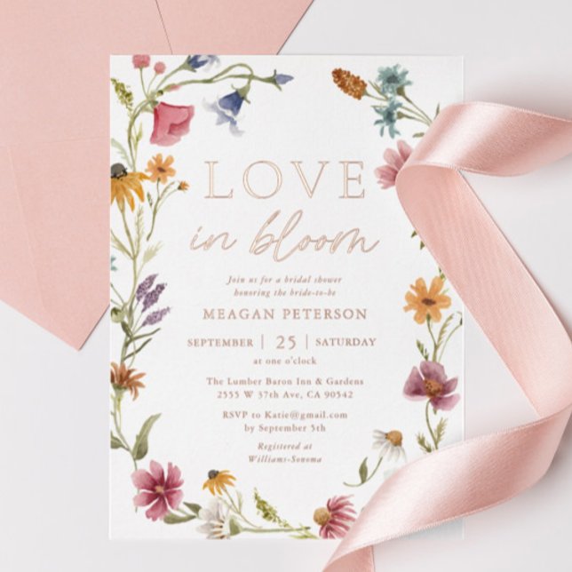 Invitation En Aluminium Rose Gold Fleur sauvage amour dans la Fête des mar (Créateur téléchargé)