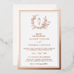 Invitation En Aluminium Rose Gold Fleur sauvage Crest Monogramme Mariage R<br><div class="desc">Classic & élégant vrai rose en feuille d'or fleur sauvage crête et monogramme faire-part de mariage avec une bordure épaisse design sophistiqué.</div>