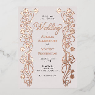 Invitation En Aluminium Rose Gold Floral Fairytale Mariage