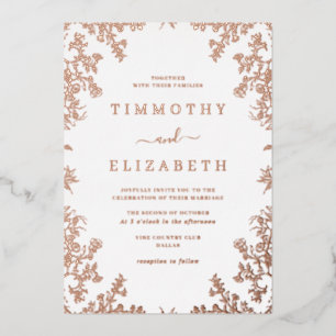 Invitation En Aluminium Rose Gold Floral Mariage élégant