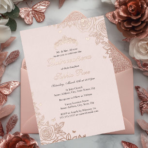 Invitation En Aluminium Rose Gold Floral Quinceanera Anniversaire Fardé Ro