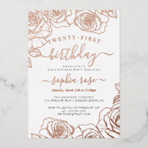 Invitation En Aluminium Rose Gold Foil 21e anniversaire