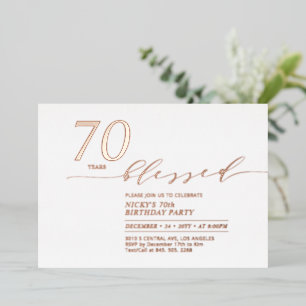 Invitation En Aluminium Rose Gold Foil 70 Ans Fête d'Anniversaire Aimé