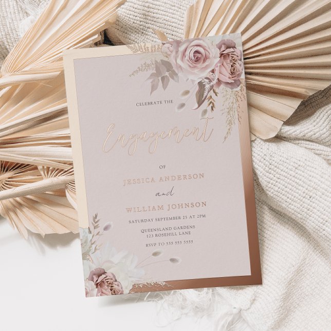 Invitation En Aluminium Rose Gold Foil Blush Floral Engagement Party (Créateur téléchargé)