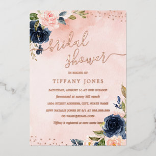 Invitation En Aluminium ROSE GOLD FOIL Blush Marine Floral Fête des mariée