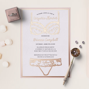 Invitation En Aluminium Rose Gold Foil & Blush Pink Lingerie Bridal Shower
