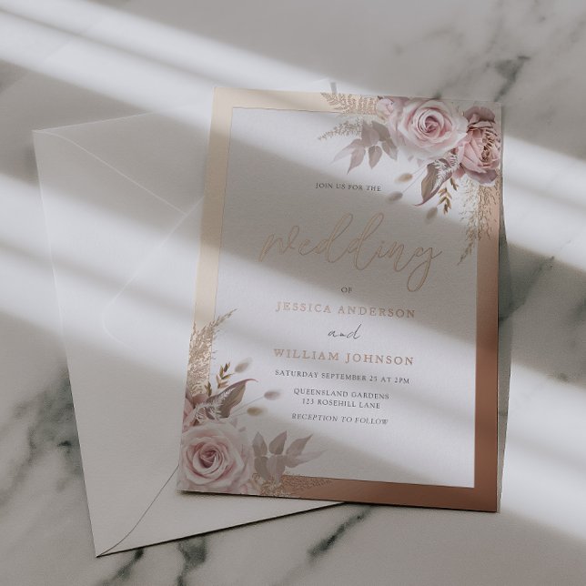 Invitation En Aluminium Rose Gold Foil Bordure Blush Dusty Rose Mariage (Créateur téléchargé)