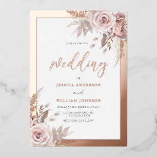 Invitation En Aluminium Rose Gold Foil Bordure Blush Dusty Rose Mariage