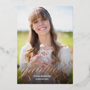 Invitation En Aluminium Rose Gold Foil Calligraphie Photo Graduation Party