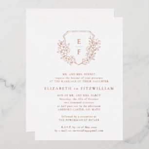 Invitation En Aluminium Rose Gold Foil Cherry Blossom Monogram Crest