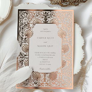 Invitation En Aluminium Rose Gold Foil Cream Art Nouveau Mariage