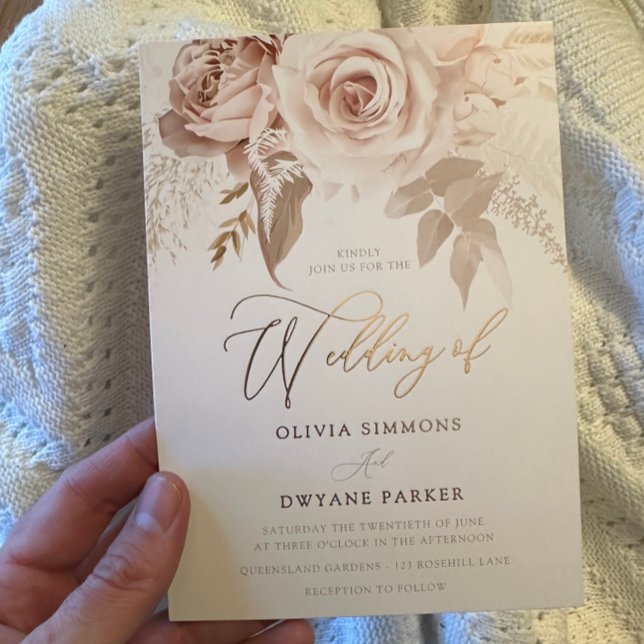 Invitation En Aluminium Rose Gold Foil Dusty Rose Blush Floral Mariage (Créateur téléchargé)