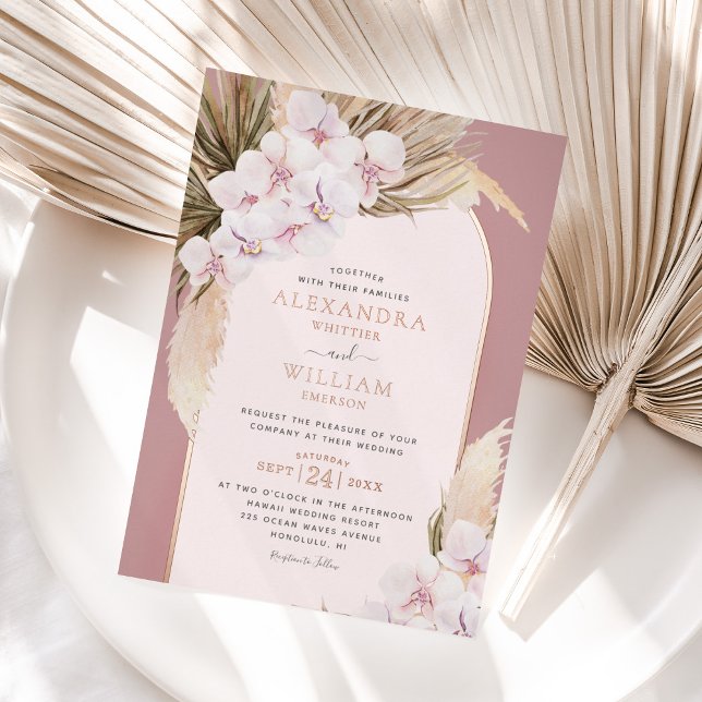 Invitation En Aluminium Rose Gold Foil Dusty Rose Pampas Tropical Mariage (Créateur téléchargé)