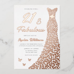 Invitation En Aluminium Rose Gold Foil Gown 21e fête d'anniversaire