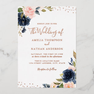 Invitation En Aluminium ROSE GOLD FOIL Marine Pink Floral Mariage