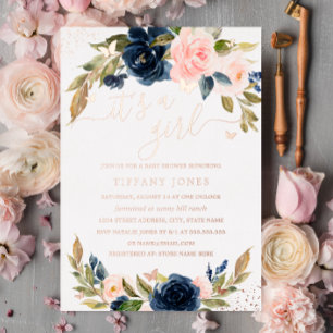 Invitation En Aluminium ROSE GOLD FOIL Marine rose Baby shower floral
