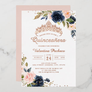 Invitation En Aluminium ROSE GOLD FOIL Navy Blush Quinceanera