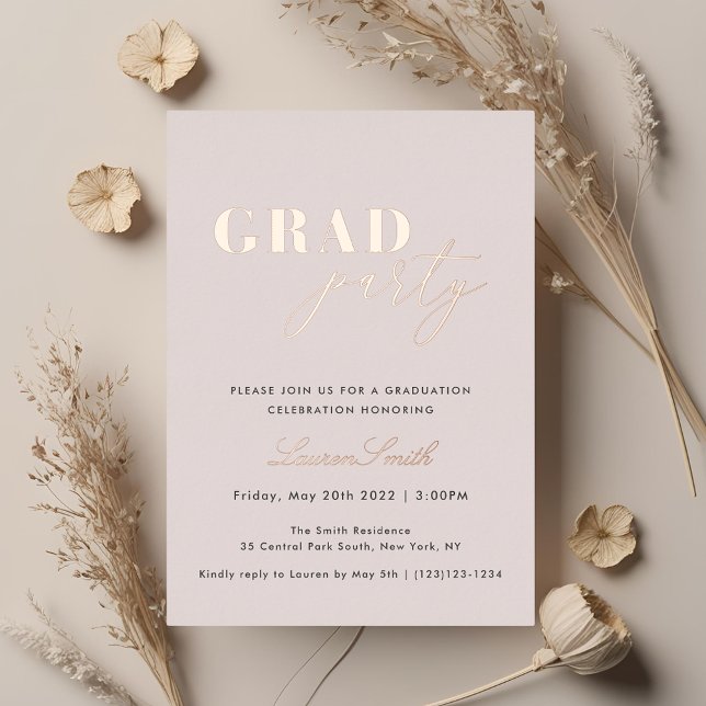Invitation En Aluminium Rose Gold Foil Photo Graduation Party (Créateur téléchargé)