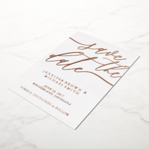 Invitation En Aluminium Rose Gold Foil Photo Mariage Save the Date