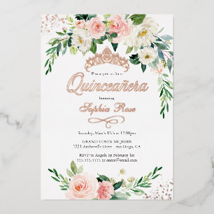 Invitation En Aluminium ROSE GOLD FOIL Rose Floral Quinceanera