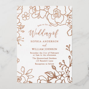Invitation En Aluminium Rose Gold Foil Rose or Feuille Mariage