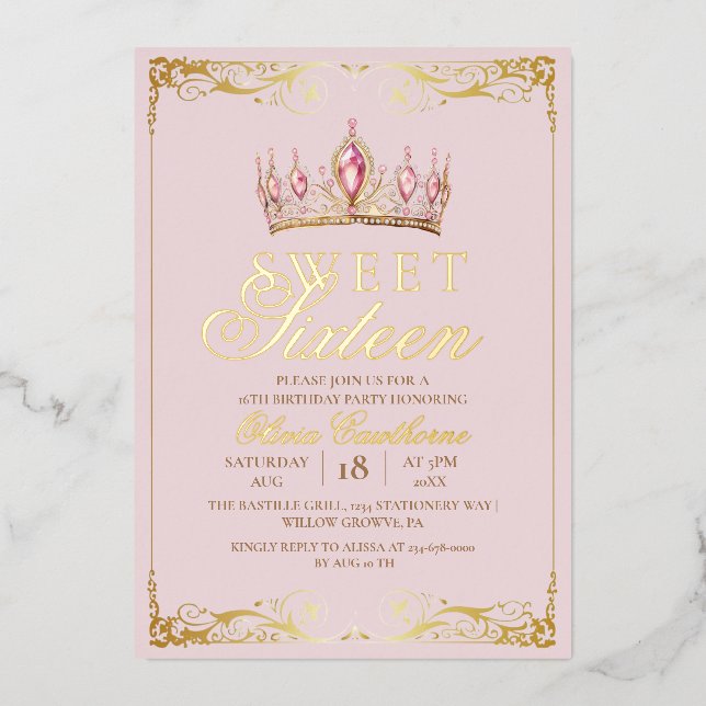Invitation En Aluminium Rose Gold Foil Sweet 16 Elégant anniversaire (Recto)