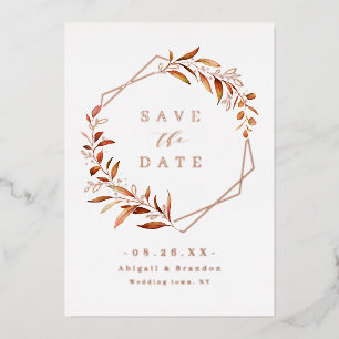 Invitation En Aluminium Rose Gold Géométrique Save the date de la végétati