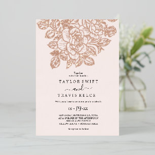 Invitation En Aluminium Rose Gold Gilded Floral & Blush Mariage