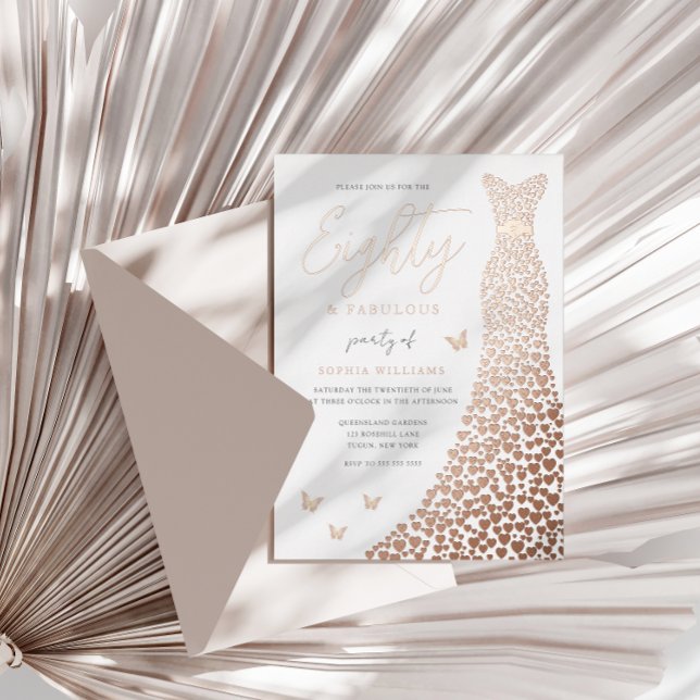 Invitation En Aluminium Rose Gold Heart Gown 80th Birthday Party Real (Créateur téléchargé)