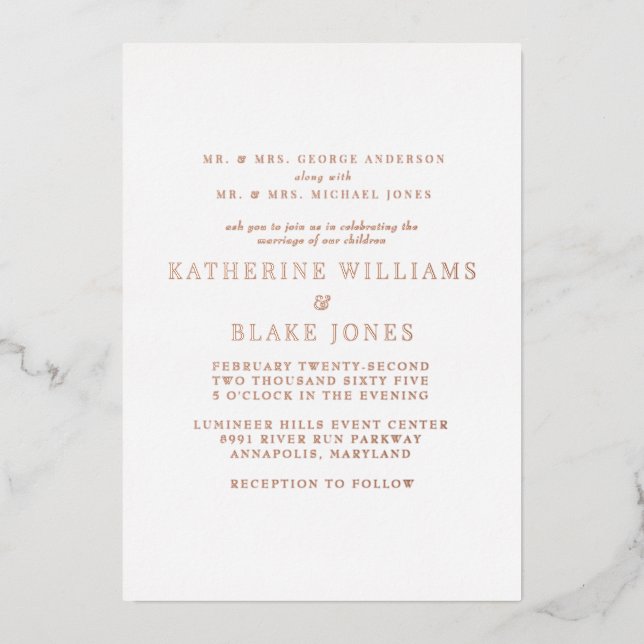 Invitation En Aluminium Rose Gold Les deux parents Mariage (Recto)