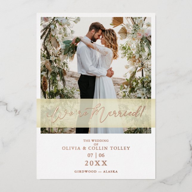 Invitation En Aluminium Rose Gold Mariage Just Mariés Lettre Manuscrite (Recto)