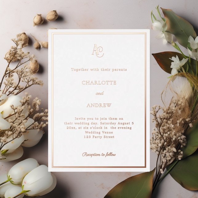 Invitation En Aluminium Rose gold modern monogram luxury wedding (Créateur téléchargé)