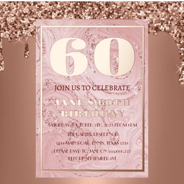 Invitation En Aluminium Rose Gold moderne avec code QR pour 60 ans I (Créateur téléchargé)