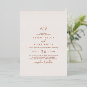 Invitation En Aluminium Rose Gold Moderne Feuille Mariage Monogramme Blu