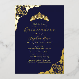 Invitation En Aluminium Rose Gold Navy Quinceanera Anniversaire 