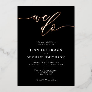 Invitation En Aluminium Rose Gold Noir Calligraphie Mariage