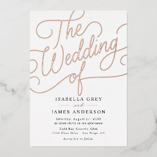 Invitation En Aluminium Rose Gold Noir Calligraphie Mariage