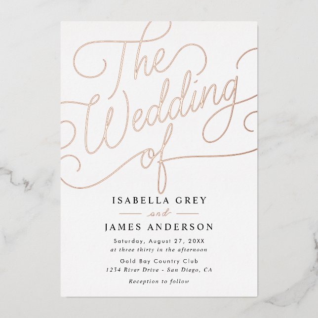 Invitation En Aluminium Rose Gold Noir Calligraphie Script Mariage  (Recto)