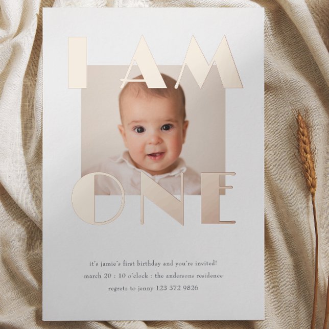 Invitation En Aluminium Rose Gold ONE photo de premier anniversaire (Rose Gold ONE First Birthday Photo Foil Invitation)